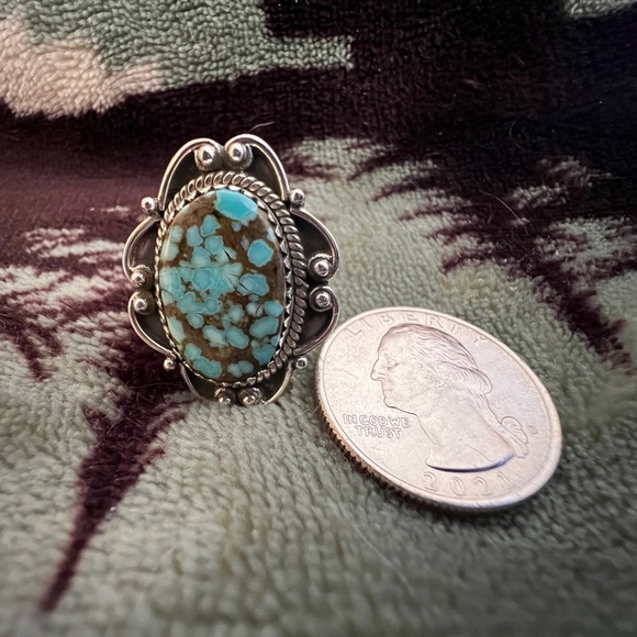 ❤️ RARE #8 Southwestern Turquoise Handcrafted Ring Size 6.5 - Picture 3 of 9